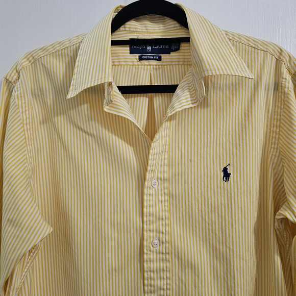 Ralph Lauren Dress Shirt Classic Fit Medium Yellow & White Stripes - Picture 14 of 16
